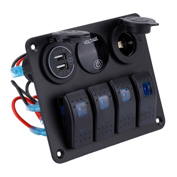 WELFNOBL 7Gang Ignition Panel Control System - Marine Offroad Truck Electrical Switch Panel with USB Charger and Voltmeter