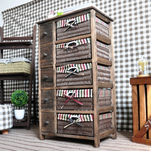 Chest Of Drawers 4 Tier Wood Cabinet With Drawers Rattan Basket Manufactory
