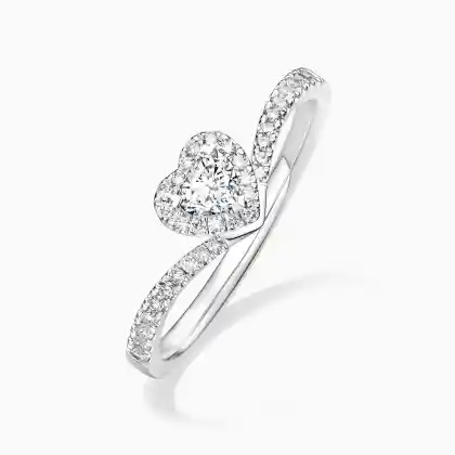 Lab Grown Heart Halo Chevron Engagement Ring | FLORAL JEWELRY