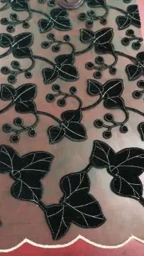Black Leaves Design Mesh Embroider Fabric