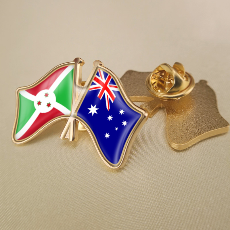 Burundi and Australia Crossed/Double/Friendship Flags Lapel Pins/Brooch/Badges