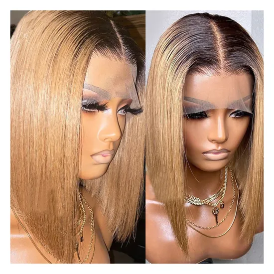 Manufacturer wholesale 100% RAW virgin Brazilian hair.Honey Brown Straight 13*4 Lace front  1b27 Short bob Human Hair Wig