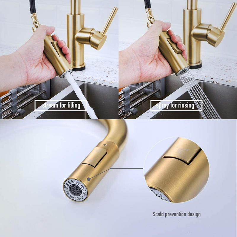 New Polished Brushed Gold Brass Kitchen Tap Faucet