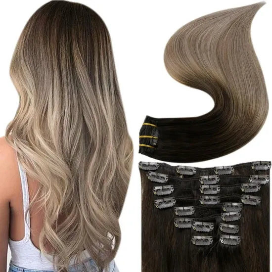 Full Shine Clip in Extensions 100% Remy Human Hair Balayage (#2/6/18)