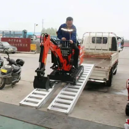 Mobile Aluminum Trailer Ramps for Loading Rubber Track Crawler and Aluminum Ladders