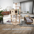 Large Luxury 4-Level Indoor Wooden Cat Tree with Durable Strong Structure and Resting Platforms