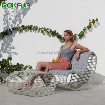 Combo sofa ngoài trời bằng nhôm hiện đại với ghế phòng chờ dây thừng &amp; bàn cà phê cho boong hồ bơi