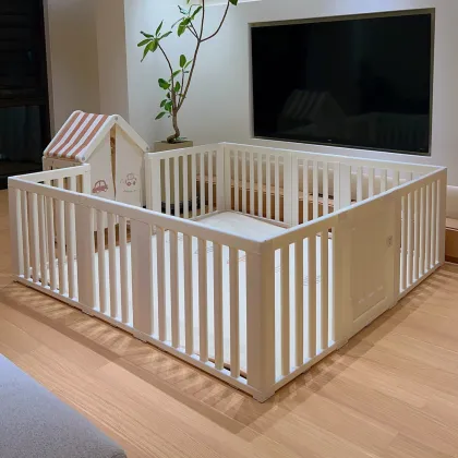 Large Baby Safety Fence: MIGO Bear New Design Clear Children Plastic Square Indoor Playyard with Gate for Bedroom and Kids Playpens