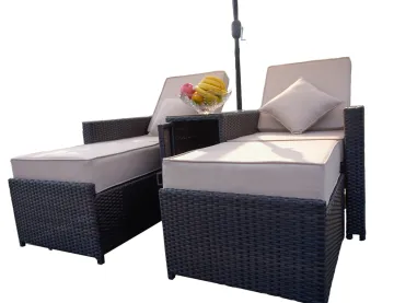 Luxury 3-Piece Rattan Outdoor Sun Lounger Chaise