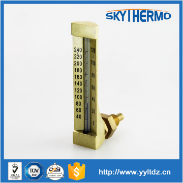industrial navy marine V shape glass thermometer with brass socket
