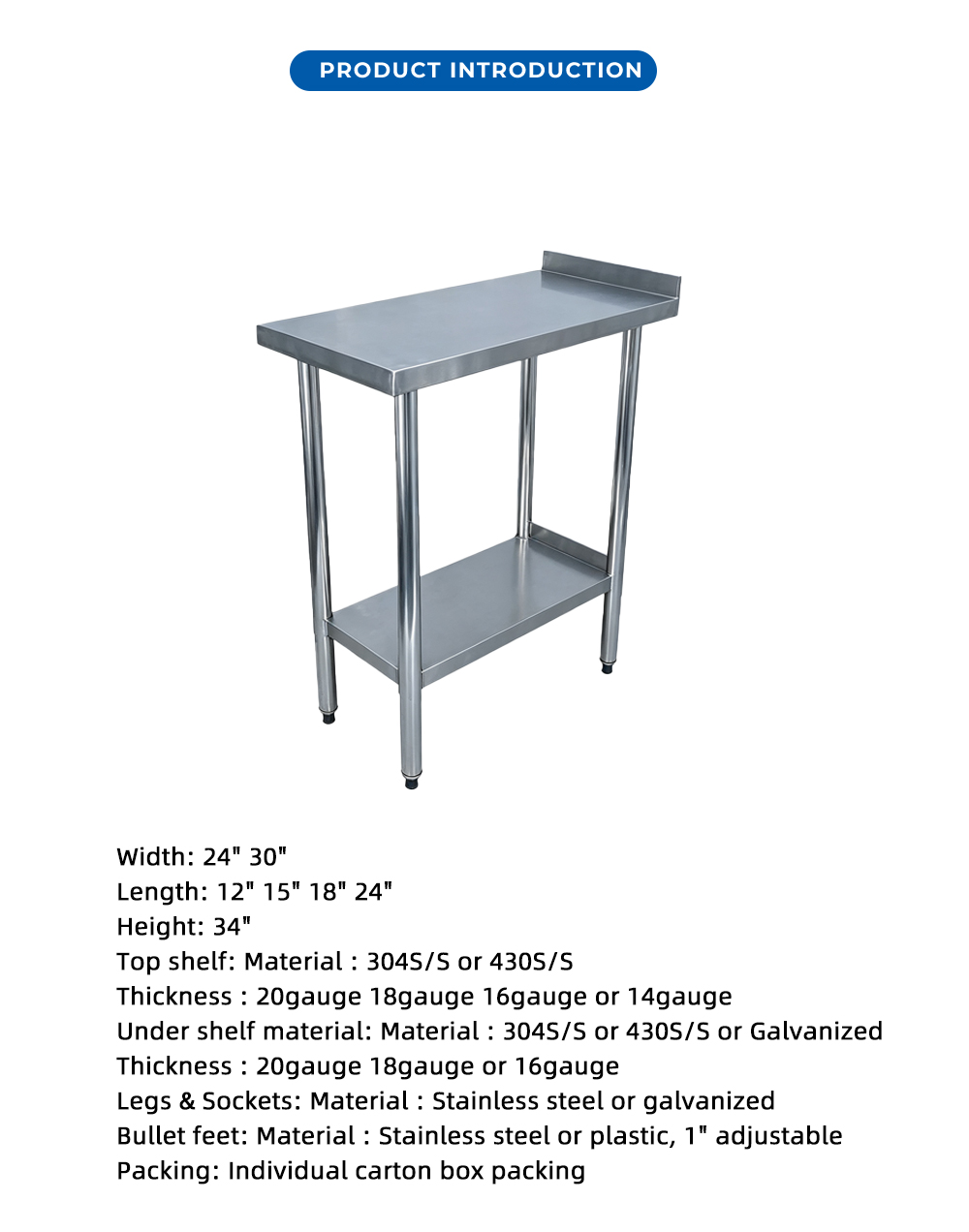 Narrow Commercial Kitchen Prep Table X