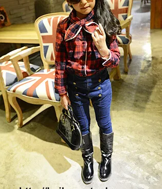 Girls' big bowtie flannel shirt