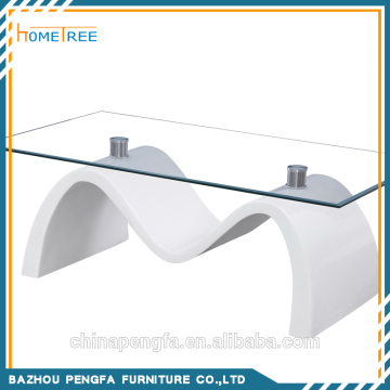 M shaped white coffee table furniture, high gloss base glass coffee table