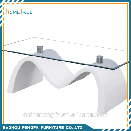 M shaped white coffee table furniture, high gloss base glass coffee table