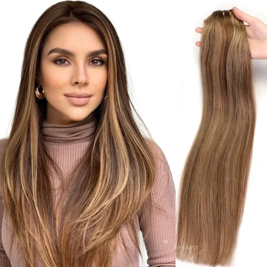 16Inch Highlight 4# Medium Brown And 27# Honey Blonde Hair Weft Extensions Remy Hair Bundles Double Wefted Sew In Remy Hair Weft