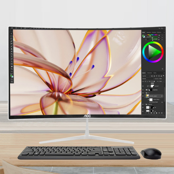 Full HD AOC Curved Screen Desktop PC Gaming Set: All-in-One Computer System