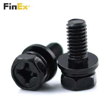 GB9074 Black Hex Head Screw with Double Washer