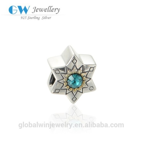 925 Sterling Silver Star Charms With Blue Rhinestone Beads Jewelry