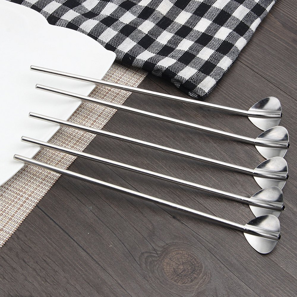 Stainless Steel Metal Drinking Cocktail Spoon Straw