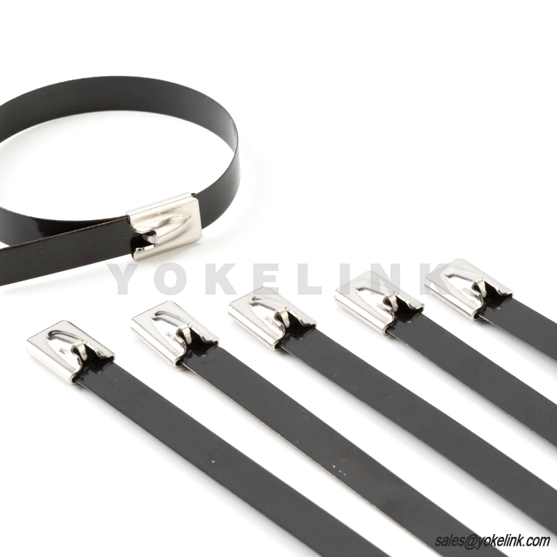 ball lock polyester coated ties (2) Stainless Steel Cable Tie with Self-Locking Ball Buckle