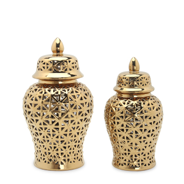 Nordic Ceramic Hollow Out Gold Temple Jar for Decoration