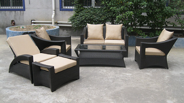 Mobilje PE Rattan Mobilje në natyrë Patio Wicker Sofa