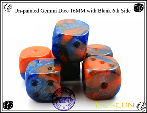 Un-painted Gemini Dice 16MM with Blank 6th Side-4