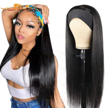 Wholesale headband wig long straight natural hair black color Adjustable hairband Synthetic hair Headband Wig For Black Women