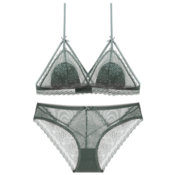 In-stock wireless U shape pads bralette and lace panties set