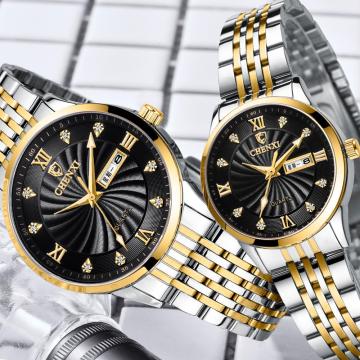 CHENXI 8212A-QL Luxury Couple Quartz Watch Set - Gold Stainless Steel