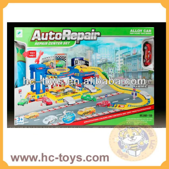 2014New Alloy car,With 70*80carpet,Plastic building block, kids construction toys,auto repair center toy