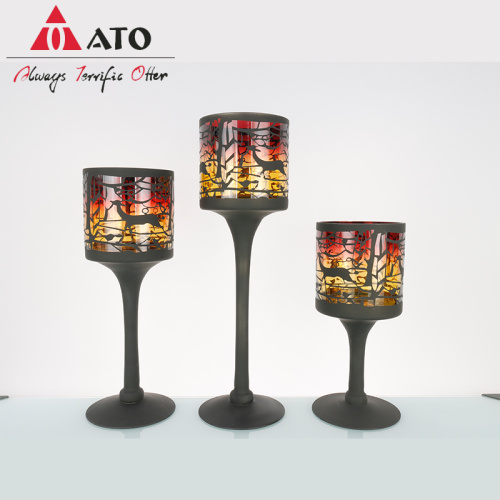 Carton deer printed Glass Candlestick Home Decor