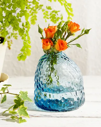 Smoky Blue Irregularly Shaped Erose Literary Glass Vase