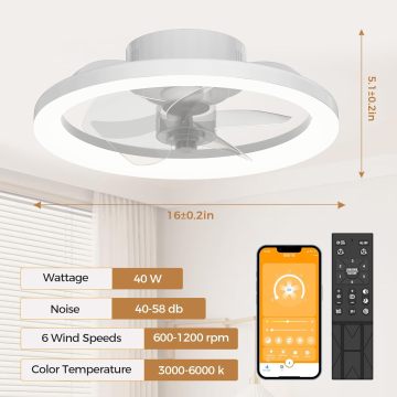 พัดลมเพดานเงียบสมาร์ทพร้อมการควบคุมระยะไกลและไฟ LED สำหรับห้องนอนและห้องนั่งเล่น