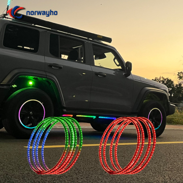 15.5inch Round 4 Wheels RimChasing Dream Color Synced LED Wheel Rings with Remote