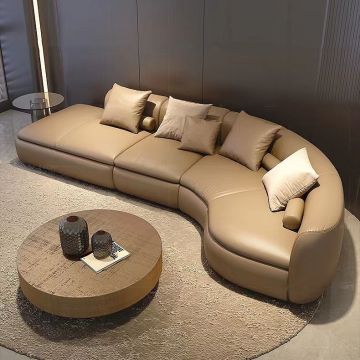 Piaf Curved Minimalist Designer Napa Leather Sofa