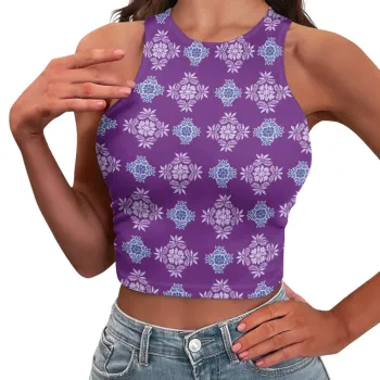 Factory Direct Exclusive Custom Hawaiian Quilt Print Women's Tight Navel-Baring Vest