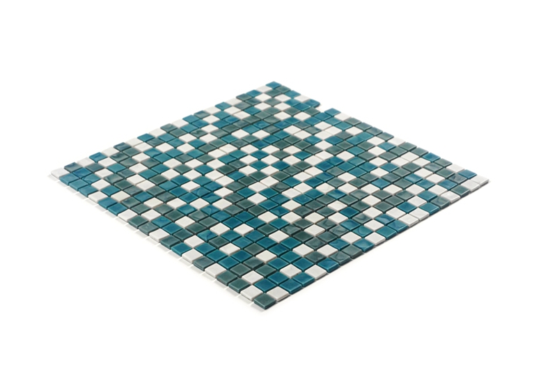 Blue mixed white glass mosaic tiles