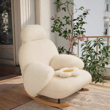 Scandinavian White Rocking Chair & Cute Cream Sofa for Bedroom and Living Room