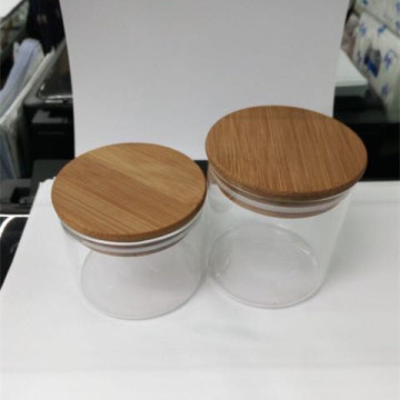 Round airtight clear borosilicate glass food jars with bamboo lid