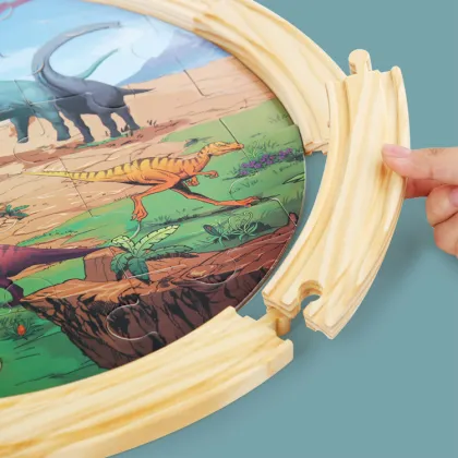 Montessori-Inspired Jurassic World Dinosaur Wooden Race Track Train Railway Toy for Early Childhood Education