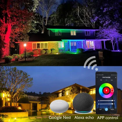 IP66 Waterproof Smart LED Flood Light: Voice Controlled RGB Outdoor Lighting