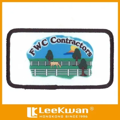 Embroidery heat transfer patch, brand logo patch dye sublimated patch with merrowed border