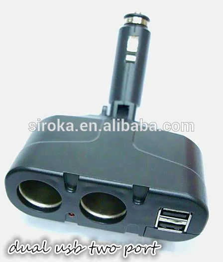 Wholesale 180 degree folding plug dual usb 2 ports car cigarette Lighter adapter power Socket splitter for samrtphones