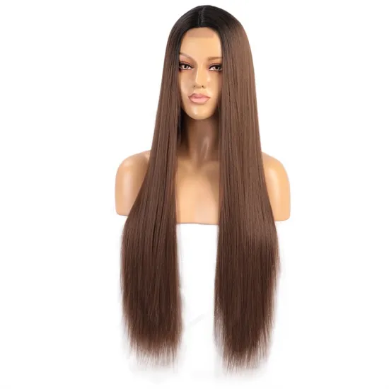 Vigorous Fashion Girl Cheap Long Silky Straight Wigs Lace Middle Part Ombre Brown Wigs For White Women Heat Resistant