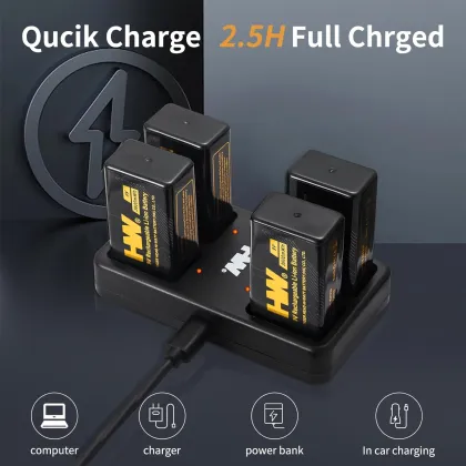 4PCS 9V 3600mWh Rechargeable Lithium Batteries with Charger
