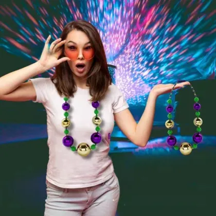 Mardi Gras Giant Bead Necklace - Light Up Jumbo Shine Bright Party Beads