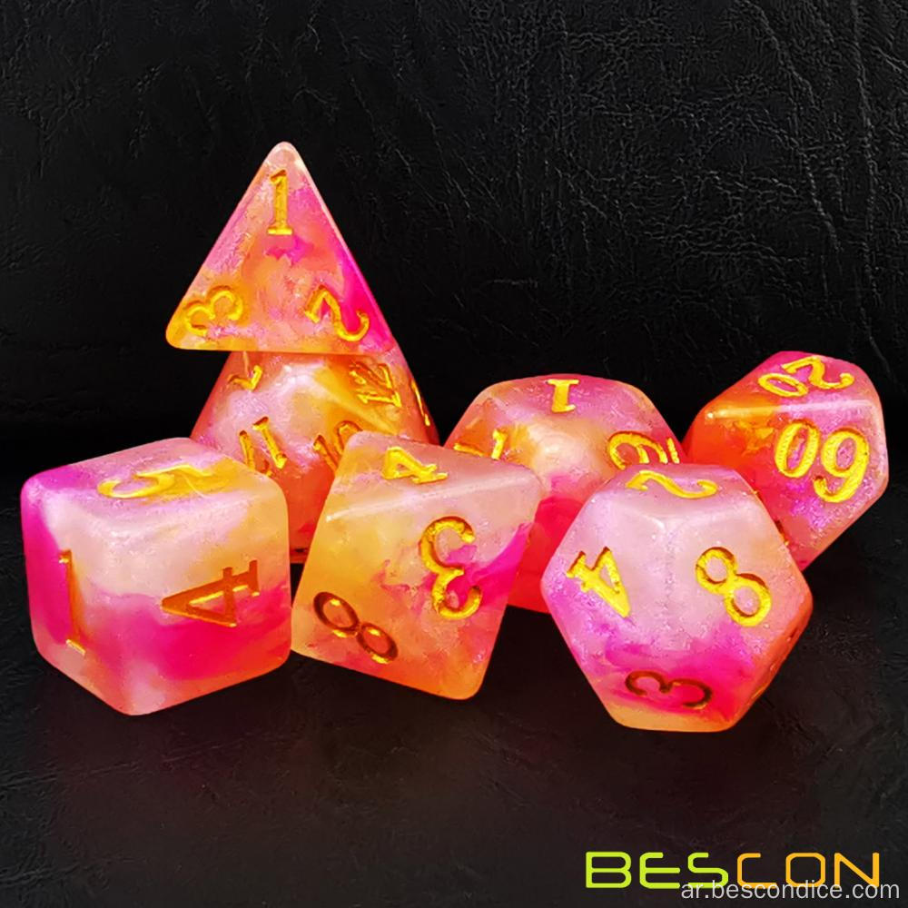 سلسلة مجموعة النرد الحجرية السحرية Bescon ، 7pcs مجموعة الزهر الحجري polyhedral rpg