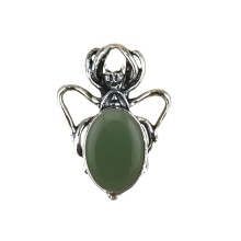 Green Aventurine 13X18mm Cabs Antique Silver Alloy Spider Pendant for DIY Making Jewelry