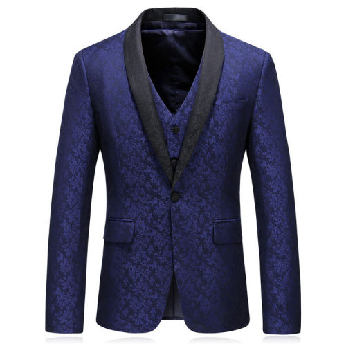 Dark Blue Jacquard Men's Three-Piece Suit